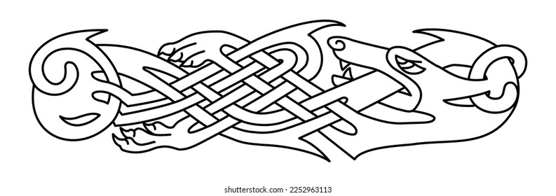 Celtic national style interlaced pattern isolated vector. Celtic knot vector illustration. Ancient nordic symbol. Ancient wolf symbol.