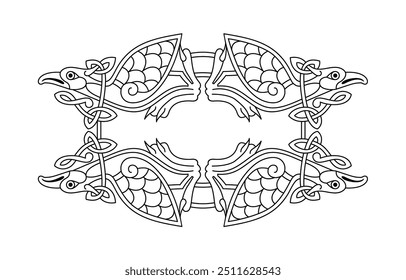 Celtic national style interlaced pattern with birds. Celtic knot vector illustration. Ancient nordic symbol.