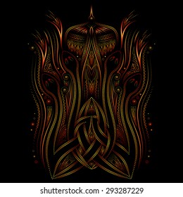 Celtic ornament, fire snakes and bird, use gradients and opacity mask, vector