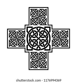 Celtic ornament in the form of a cross. Black ornament isolated on white background.