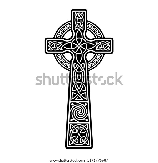 Celtic ornament in the form of a cross.\
Isolated black vector on white\
background.
