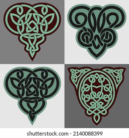 Celtic ornament. Four different isolated vectors on different backgrounds