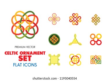 Celtic Ornament Icon Set. Infinite Endless Eternal Decorative Knot Buddhist Symbol Celtic Shield Symbol Element Sign Ornament Triqueta Quaternary