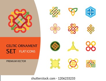 Celtic Ornament Icon Set. Infinite Endless Eternal Decorative Knot Buddhist Symbol Celtic Shield Symbol Element Sign Ornament Triqueta Quaternary