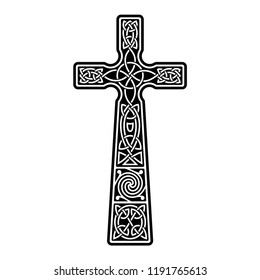 Celtic  ornament in the shape of a cross. Black ornament isolated on white background.