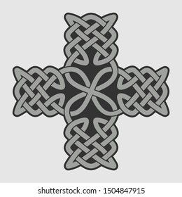 Celtic ornament in the shape of a cross. Ornament on a black background.
