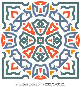 Celtic ornament tile background pattern with red, blue, orange and green color