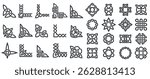 Celtic ornamental corners. Irish border frame of knotted ornate traditional Celtic decoration, knot corner elements, fancy page framing medieval design art. Vector isolated set.