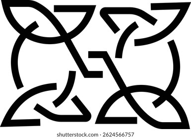 Celtic outline knots ornament, Medieval tattoo shape vector, infinite weaving pattern, various form, stickers assets, abstract geometric graphic elements for design isolated and transparent background