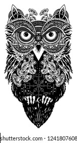 Celtic owl tattoo and t-shirt design 