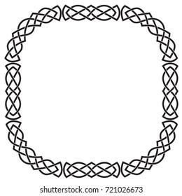 Celtic pattern, square black frame with rounded edges. Vector isolated cartoon on a white background. For postcards, orders, holidays.