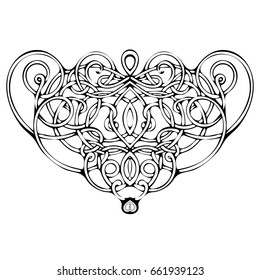Celtic pattern, vector wicker ornament, hand drawing decorative element. Black and white wicker weave on a white background for coloring book, monochrome illustration