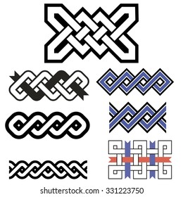 Celtic patterns set. Abstract geometric patterns wicker