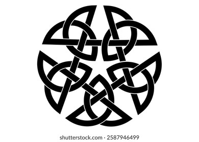 Celtic Pentacle tattoo, mystical knot in the shape of a five-pointed star. Magic pagan pentagram for alchemy wiccan ritual, witchcraft emblem, vector esoteric symbol isolated on white background