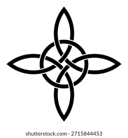 Nudo cuádruple celta, cruz celta con círculo entrelazado. Nudo cuádruple entrelazado, un patrón interminable con cuatro bucles conectados, entrelazados, sin principio ni fin, entrelazados con un círculo. Vector