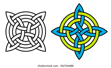 Celtic Quaternary knot, vector illustration. Outline and colored.