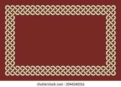 Celtic rectangle frame vintage ornamental motif. Easy to recolor simple ornate dectoration. Decorative retro border and corner art noveau design set. Weaving ribbon continuous rectangular pattern