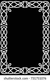 Celtic rectangular frame. Vector isolated drawing on a black background.