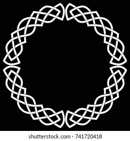 Celtic Round Frame, Wreath Or Circle. White Vector Isolated Image On A Black Background.