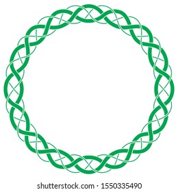 Celtic round green frame with a traditional pattern. Pigtail weaving.