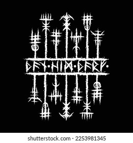 Celtic runic letters isolated on white background. Grunge ink blots Scandinavian and Icelandic symbols set