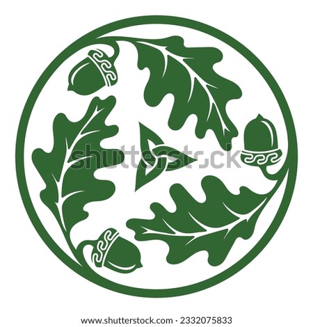 Celtic Scandinavian design. Oak leaves and acorns drawn in Old Norse Celtic vintage style, isolated on white, vector illustration