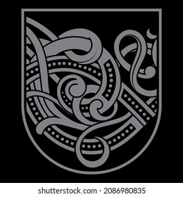 Celtic, Scandinavian design. Old Norse pattern, frame, isolated on black, vector illustration