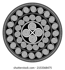 Celtic Scandinavian design. Round braided pattern in ancient Celtic style, isolated on black, vector illustration