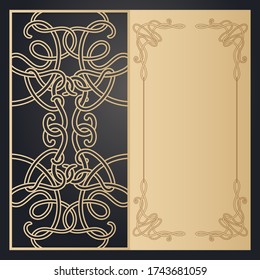 Patrón escandinavo celta para corte láser de papel. Tarjeta de saludo, invitación, marco de apertura y borde. Vector.
