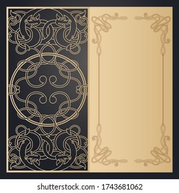 Celtic Scandinavian pattern for laser cutting of paper. Greeting card, invitation, openwork frame and border. Vector.