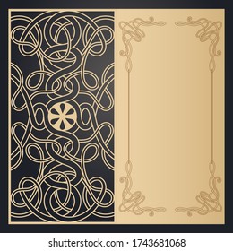 Celtic Scandinavian pattern for laser cutting of paper. Greeting card, invitation, openwork frame and border. Vector.