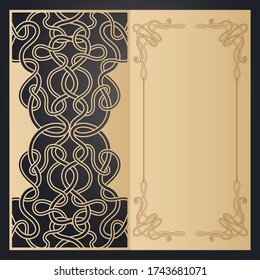Celtic Scandinavian pattern for laser cutting of paper. Greeting card, invitation, openwork frame and border. Vector.