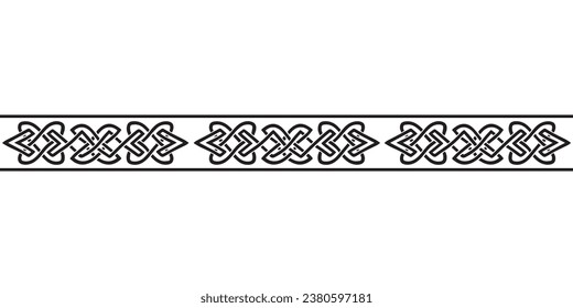 Celtic seamless ornament interlaced tape. Black ornament isolated on white background.