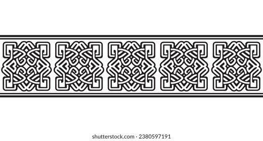 Celtic seamless ornament interlaced tape. Black ornament isolated on white background.