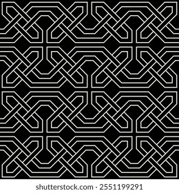 Celtic seamless pattern. Abstract graphic linear wallpaper. Vector tileable illustration. Interlaced contrast geometric ornament.