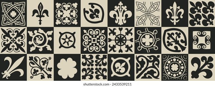 Celtic seamless pattern. Medieval square tiles with Irish folk tribal motifs and knots.