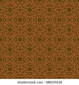 Celtic seamless pattern in Medieval style. Coral tangle on olive background. Endless repeat backdrop, texture, wallpaper. Stock vector
