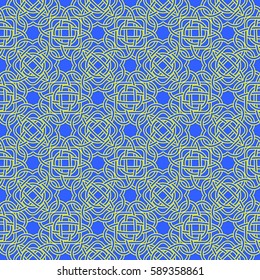 Celtic seamless pattern in Medieval style. Plexus background in contrasting colors. Endless repeat backdrop, texture, wallpaper. Stock vector
