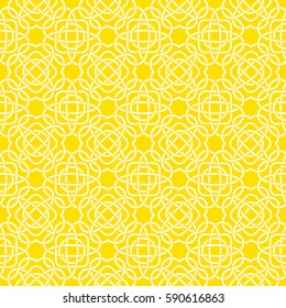 Celtic seamless pattern in Medieval style. White tangle on yellow background. Endless repeat backdrop, texture, wallpaper. Stock vector