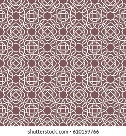 Celtic seamless pattern in Medieval style. White tangle on Russet background. Endless repeat backdrop, texture, wallpaper. Stock vector