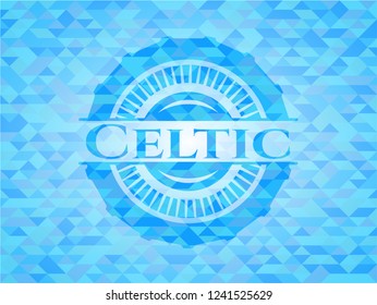 Celtic sky blue emblem with mosaic background