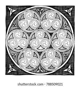 Celtic spirals patterns in ink hand drawn style. 