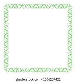 Celtic square colored green frame. Braided traditional intricate patterns.