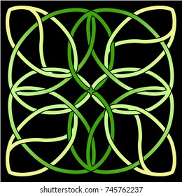 Celtic square in different shades of green. Isolated vector image on a black background.
