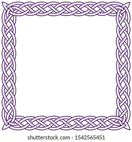 Celtic square frame color. Purple traditional folk pattern wicker.