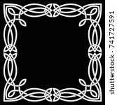 Celtic square frame. White isolated image on a black background.