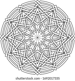 Celtic star circular pattern with dodecagon shape clock pattern inside huge circular poligon with floral vector pentagram geometric background