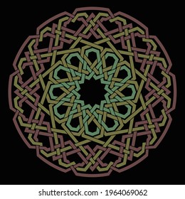 Celtic star circular pattern with dodecagon shape clock pattern inside circle with floral vector geometric background