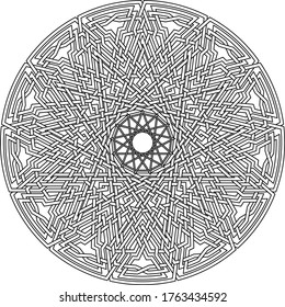 Celtic star circular pattern with tridecagram geometric shape clock pattern inside huge tridecagon with floral vortex vector pentagram background