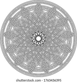 Celtic star circular pattern with tridecagram geometric shape clock pattern inside huge tridecagon with floral vortex vector pentagram background